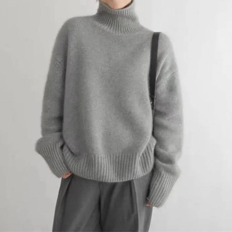 Womens Turtleneck Sweater with Stretch Knit and Natural Fibers, Loose Fit
