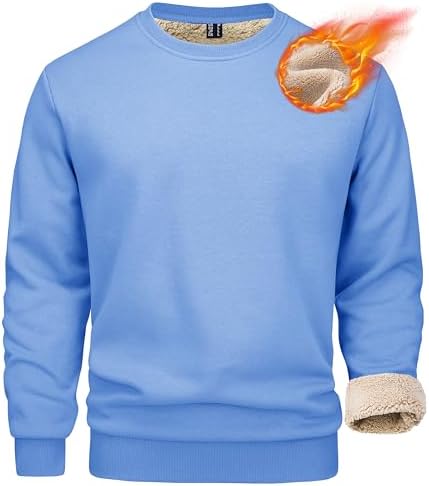Mens Sherpa Lined Sweatshirt, Fleece Pullover Crewneck Winter Top for Warmth and Casual Cold Weather Wear