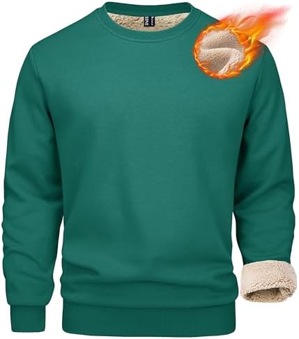Mens Sherpa Lined Sweatshirt, Fleece Pullover Crewneck Winter Top for Warmth and Casual Cold Weather Wear
