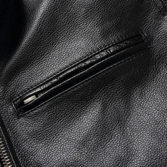 Quilted Motorcycle Jacket with Snap Collar and Four Pockets, Full Length Zipper