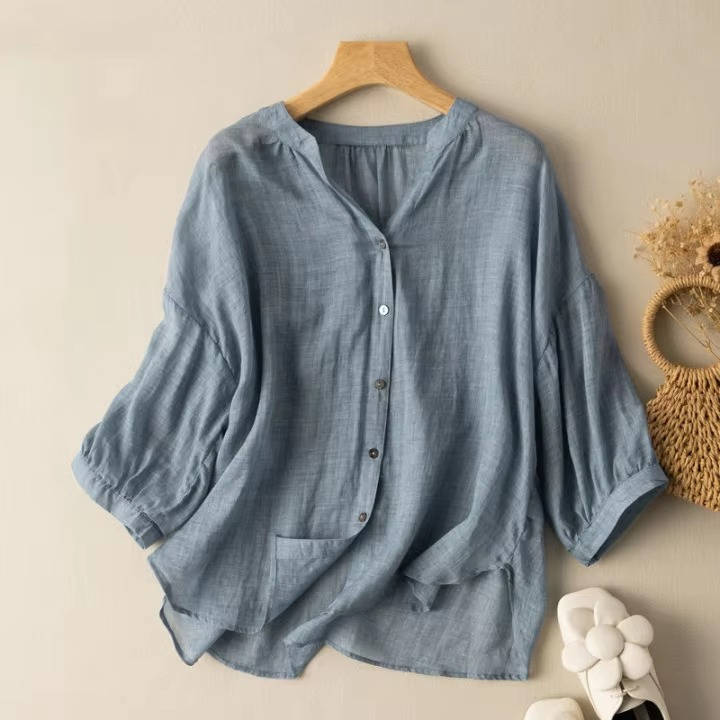 Vintage Button Detail Blouse, Stylish Women’s Casual Top for Daily Fashion
