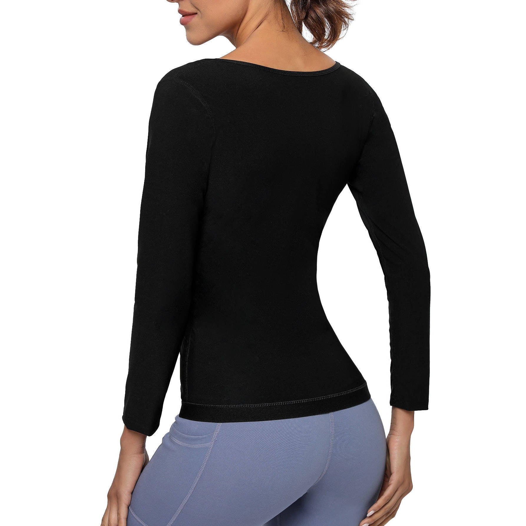 Womens Long Sleeve Sauna Compression Top, Zip Up Open Bust Workout Gym Shirt