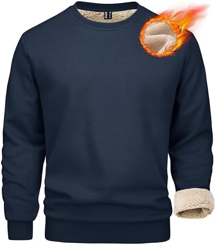 Mens Sherpa Lined Sweatshirt, Fleece Pullover Crewneck Winter Top for Warmth and Casual Cold Weather Wear