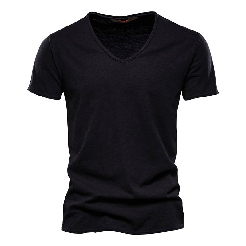Men's Casual V Neck T Shirt, Breathable Slim Fit Short Sleeve Tee, Lightweight Cotton Slub Basic Top
