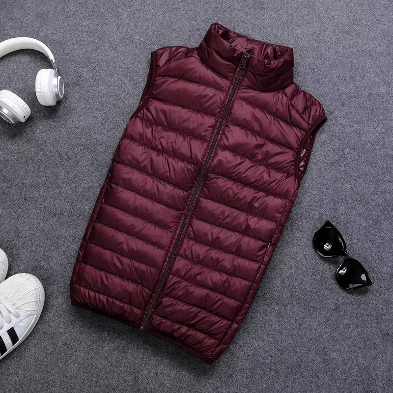 Down Vest with Stand Up Collar and Three Pockets, Water Resistant Shell