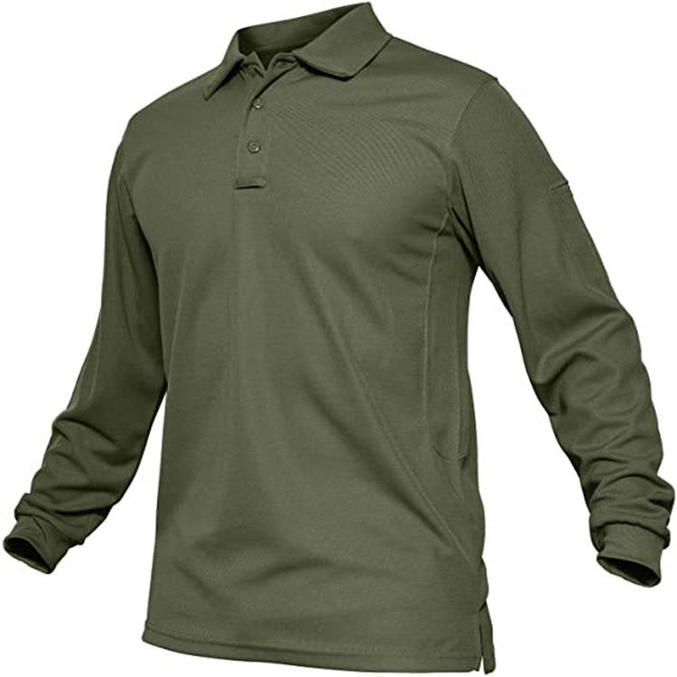 Mens Polo Shirts, Quick Dry Long Sleeve Tactical Golf Shirt, 3 Button Pique Jersey Performance Shirt