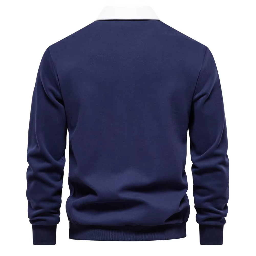 Mens Relaxed Fit Polo Shirt with Three Button Collar and Ribbed Cuffs