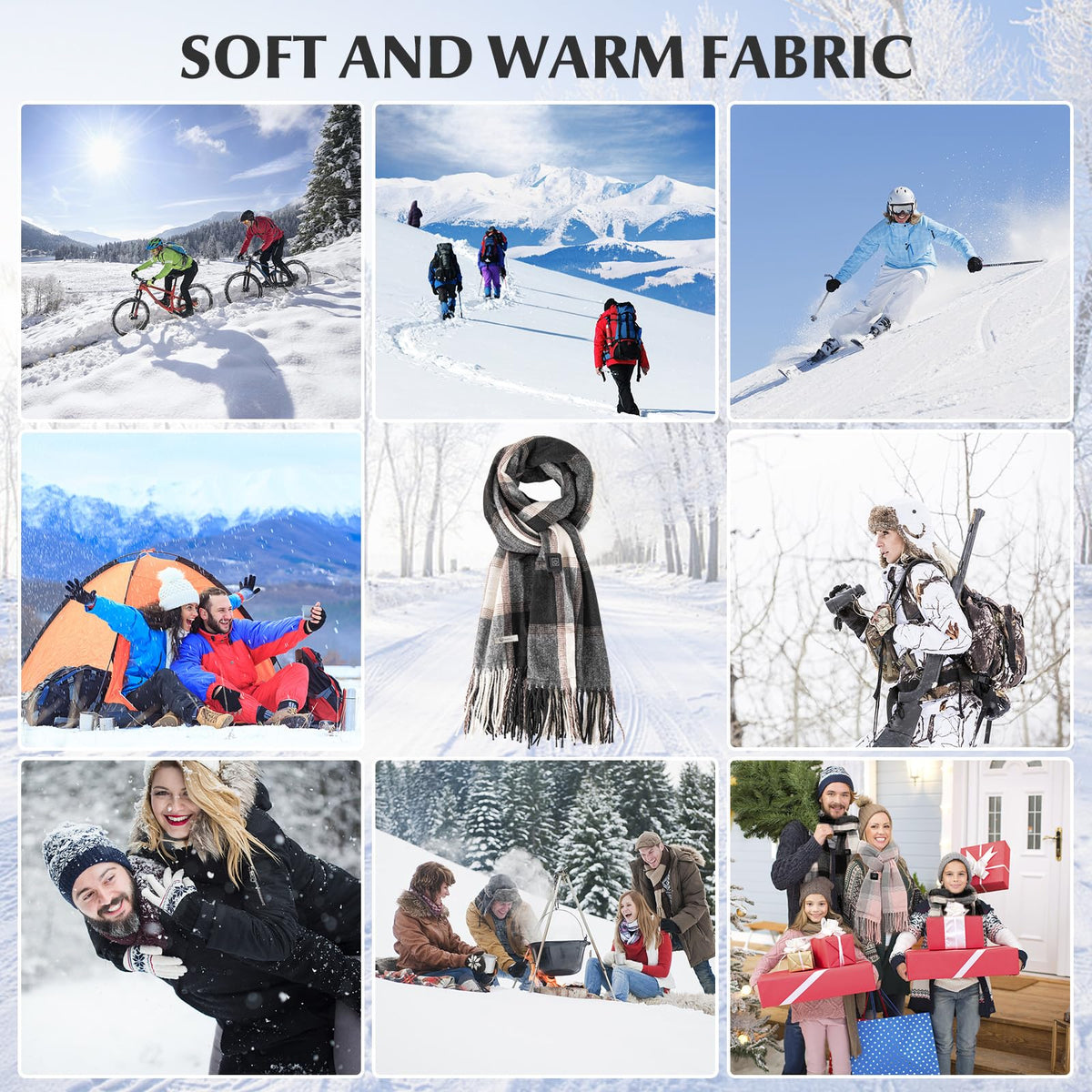 Womens Heated Scarf, Rechargeable Electric Neck Warmer with 5000mAh Battery and 3 Temperature Levels for Winter