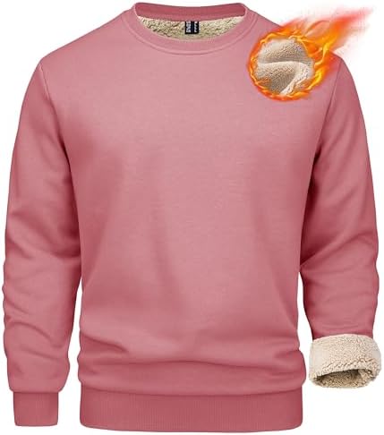 Mens Sherpa Lined Sweatshirt, Fleece Pullover Crewneck Winter Top for Warmth and Casual Cold Weather Wear
