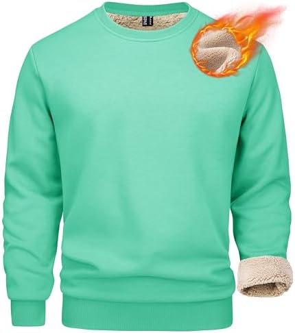Mens Sherpa Lined Sweatshirt, Fleece Pullover Crewneck Winter Top for Warmth and Casual Cold Weather Wear