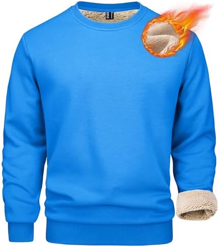 Mens Sherpa Lined Sweatshirt, Fleece Pullover Crewneck Winter Top for Warmth and Casual Cold Weather Wear