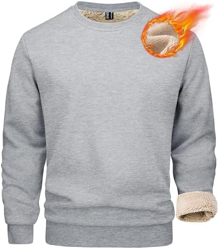 Mens Sherpa Lined Sweatshirt, Fleece Pullover Crewneck Winter Top for Warmth and Casual Cold Weather Wear