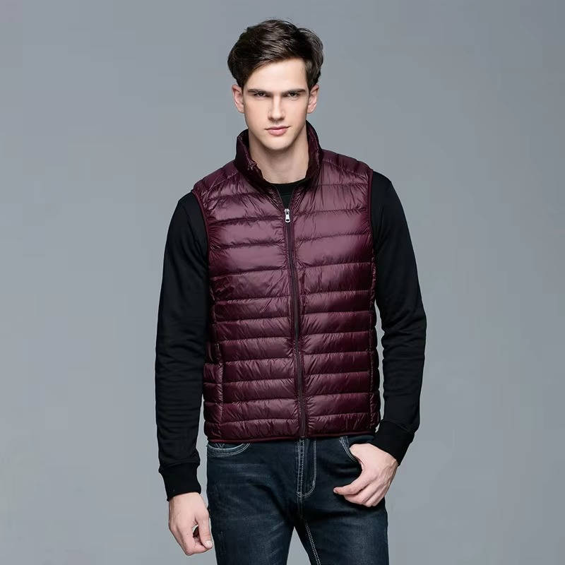 Down Vest with Stand Up Collar and Three Pockets, Water Resistant Shell