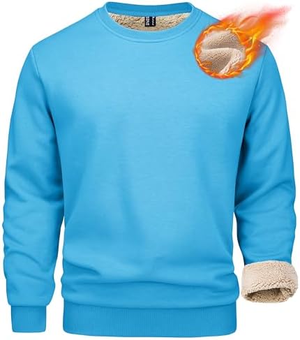 Mens Sherpa Lined Sweatshirt, Fleece Pullover Crewneck Winter Top for Warmth and Casual Cold Weather Wear