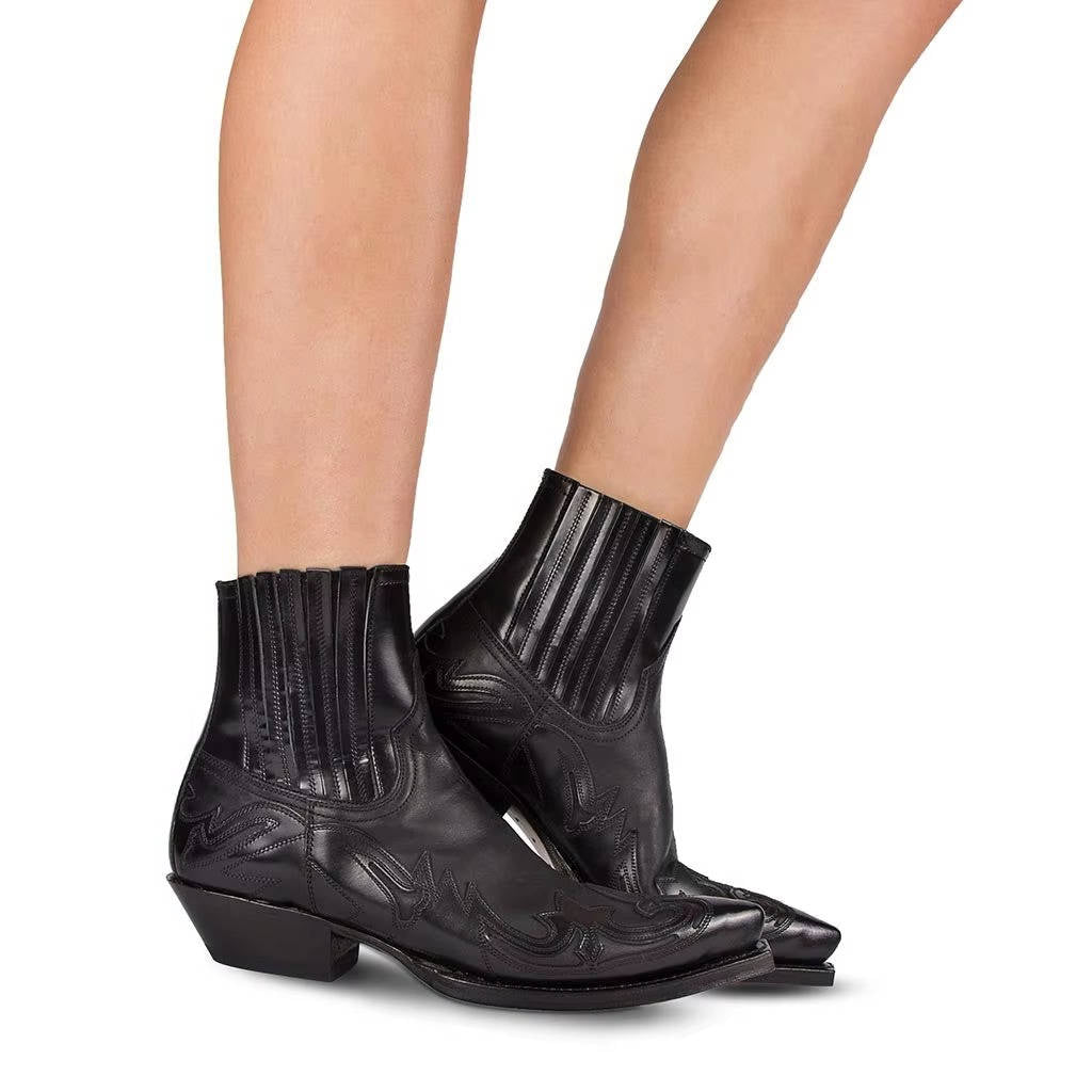 Embroidered Western Ankle Boots with Pointed Toe and Rubber Grip Outsole for Women