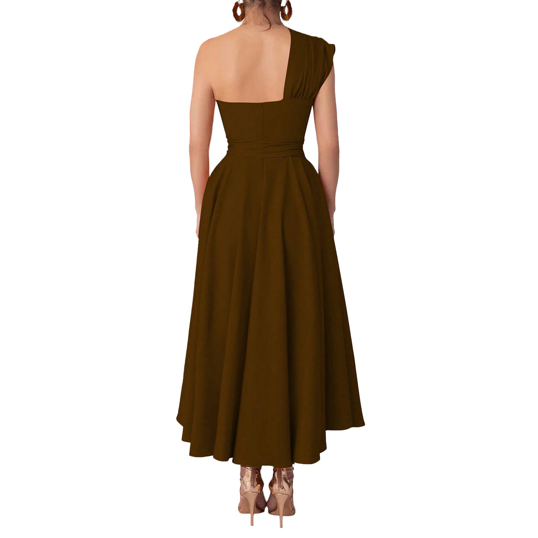 Womens One Shoulder Belted Maxi Dress, Elegant Formal Wedding Guest Dress with Pockets