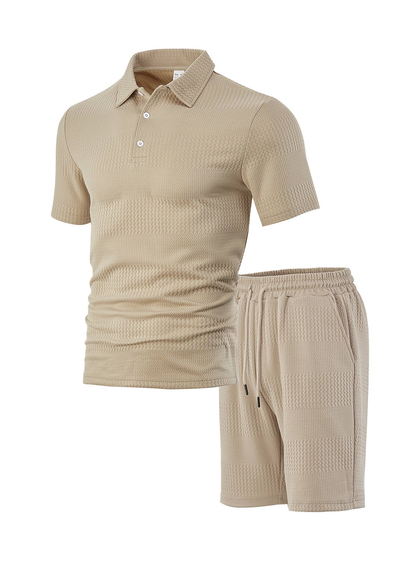 Men's Knitted Polo and Shorts Set, Vintage Casual Two Piece Outfits, Short Sleeve Textured Tracksuit