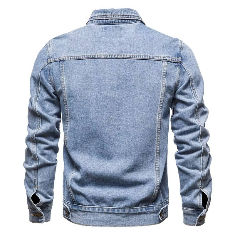 Mens Denim Jacket with Button Front and Four Pockets Hip Length