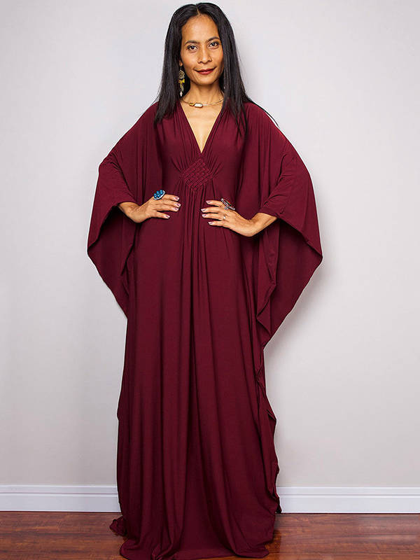 Moomoo Dresses for Women, Plus Size V Neck Long Batwing Sleeve Floral Beach Cover Up Dress