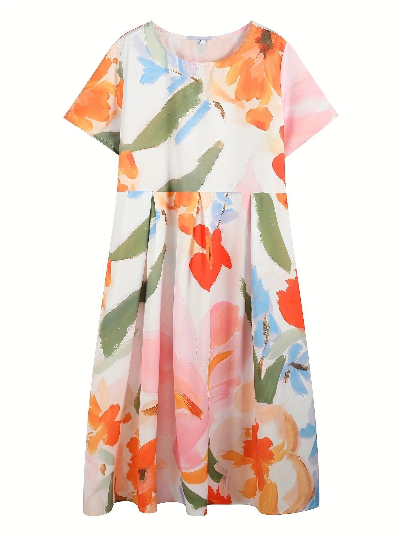 Womens Floral A Line Midi Dress, Short Sleeve Casual Summer Dress