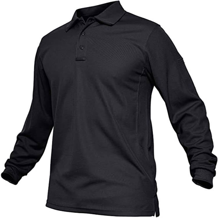 Mens Polo Shirts, Quick Dry Long Sleeve Tactical Golf Shirt, 3 Button Pique Jersey Performance Shirt