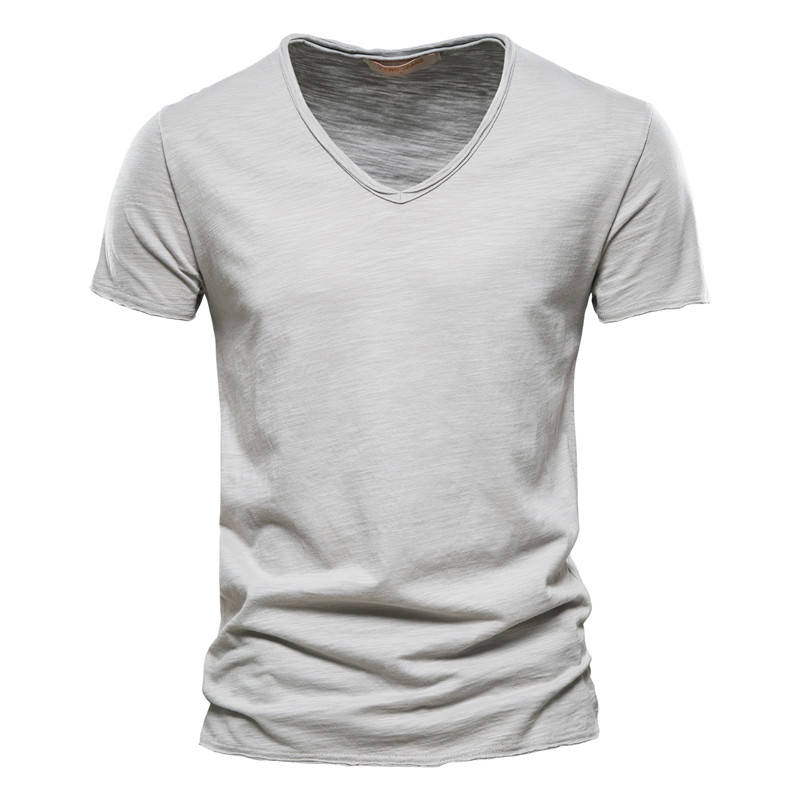 Men's Casual V Neck T Shirt, Breathable Slim Fit Short Sleeve Tee, Lightweight Cotton Slub Basic Top