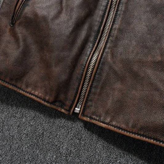 Quilted Motorcycle Jacket with Snap Collar and Four Pockets, Full Length Zipper