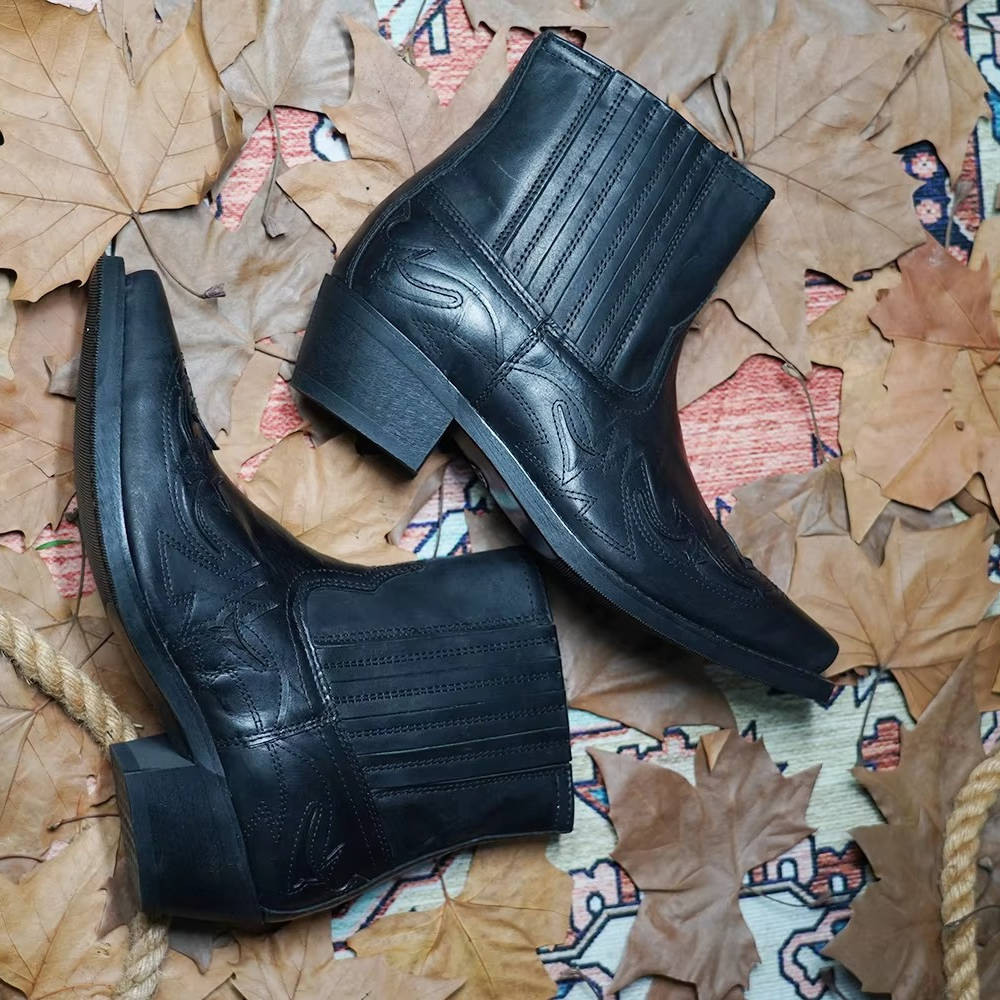 Embroidered Western Ankle Boots with Pointed Toe and Rubber Grip Outsole for Women
