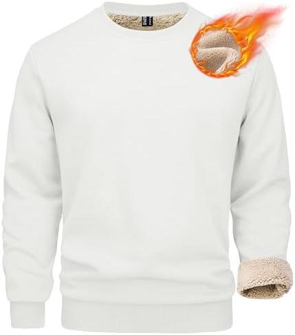 Mens Sherpa Lined Sweatshirt, Fleece Pullover Crewneck Winter Top for Warmth and Casual Cold Weather Wear