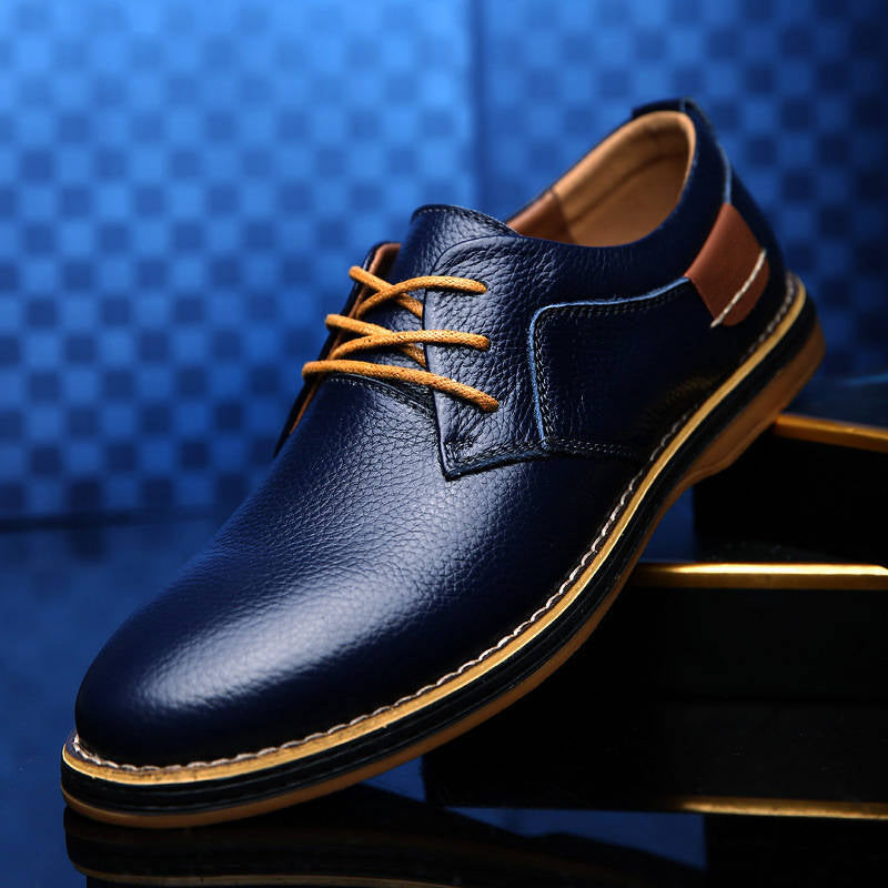 Men's Leather Oxford Shoes, Lace Up Casual Dress Shoes, Comfortable Textured Walking Shoes