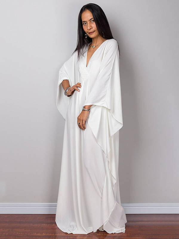 Moomoo Dresses for Women, Plus Size V Neck Long Batwing Sleeve Floral Beach Cover Up Dress