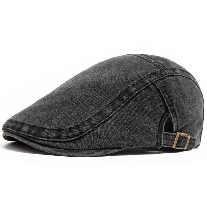 Men's Flat Cap, Washed Denim Newsboy Hat, Vintage Adjustable Ivy Driving Cap