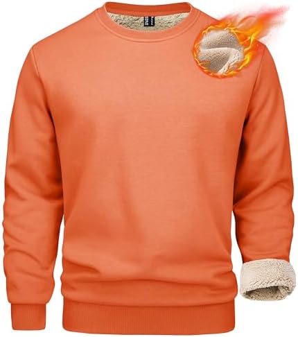 Mens Sherpa Lined Sweatshirt, Fleece Pullover Crewneck Winter Top for Warmth and Casual Cold Weather Wear