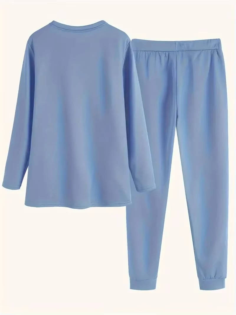Crewneck Sweatsuit Set with Brushed Fleece Lining and Drawstring Waist