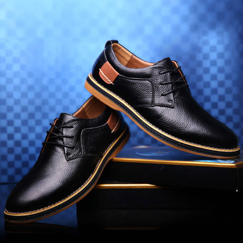 Men's Leather Oxford Shoes, Lace Up Casual Dress Shoes, Comfortable Textured Walking Shoes