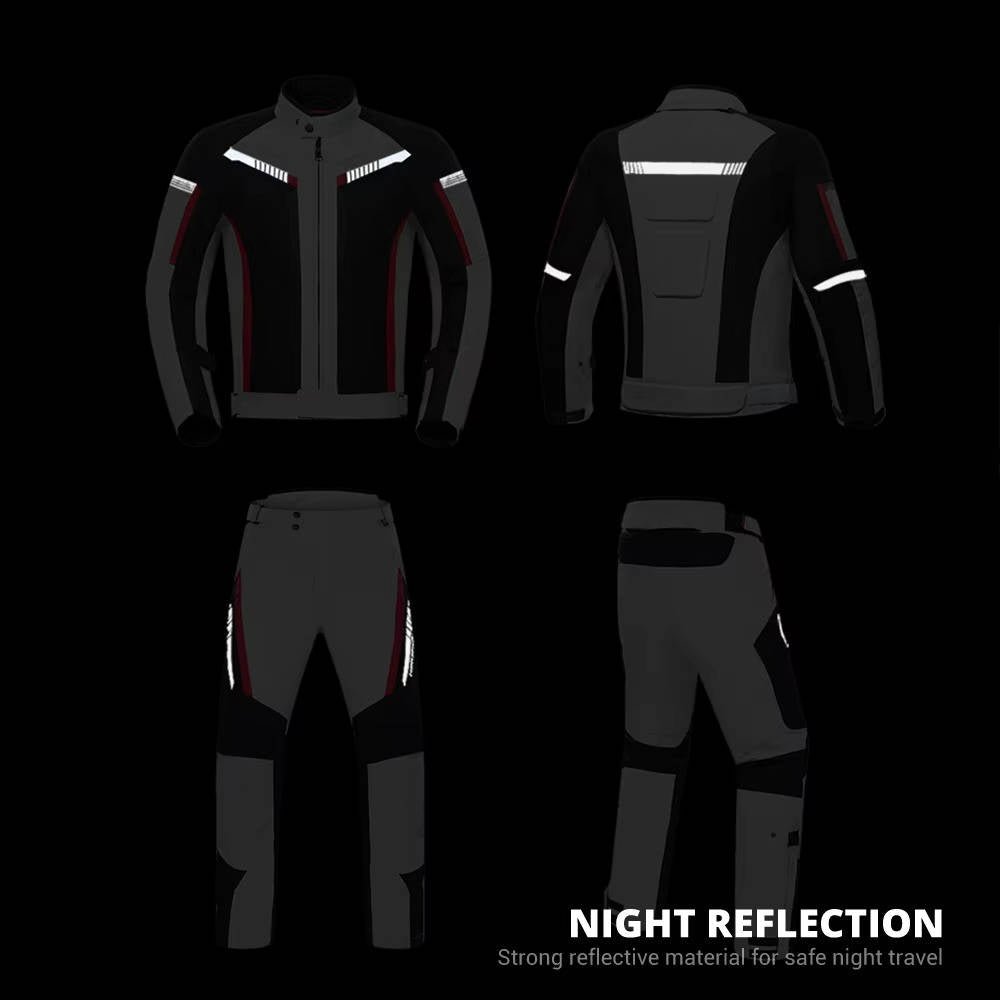 Motorcycle Jacket and Pants Set with EVA Armor and Removable Thermal Liner, Waterproof