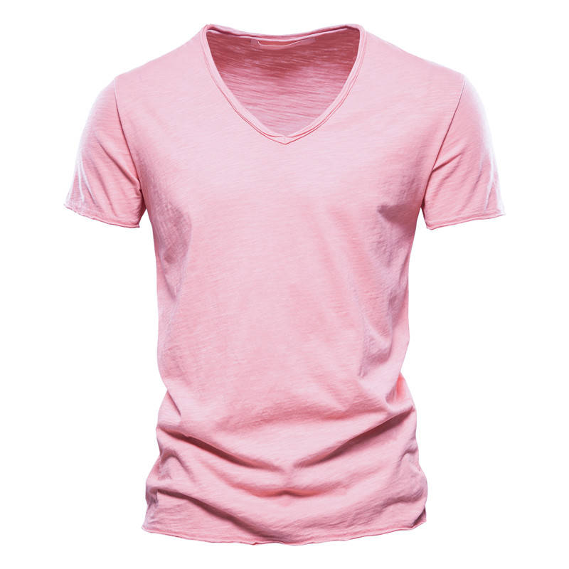 Men's Casual V Neck T Shirt, Breathable Slim Fit Short Sleeve Tee, Lightweight Cotton Slub Basic Top