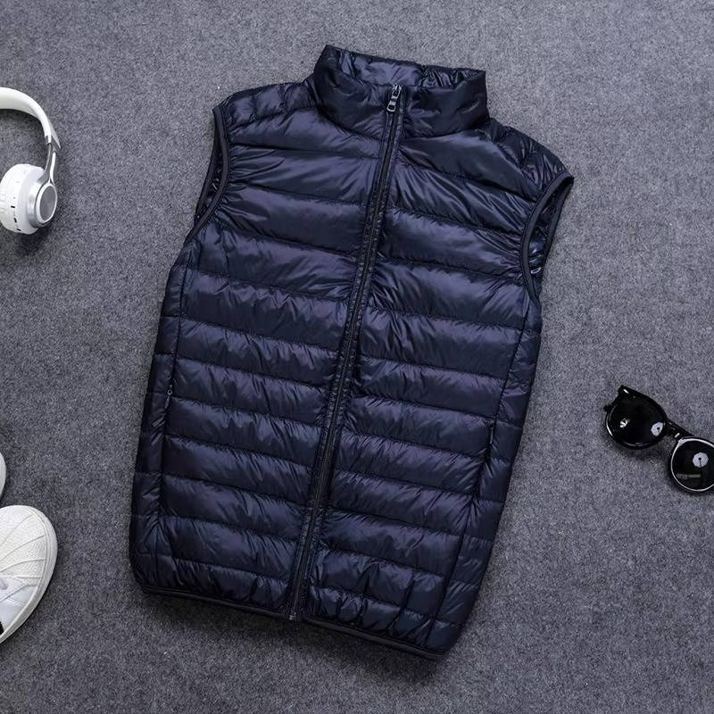 Down Vest with Stand Up Collar and Three Pockets, Water Resistant Shell