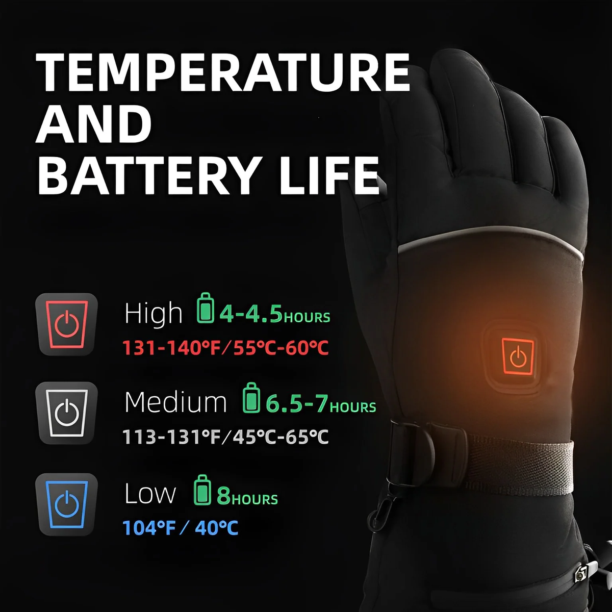Heated Gloves with Carbon Fiber Elements and Touchscreen Fingertips, Rechargeable
