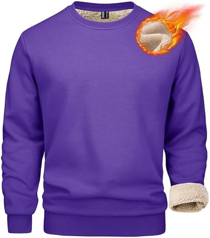 Mens Sherpa Lined Sweatshirt, Fleece Pullover Crewneck Winter Top for Warmth and Casual Cold Weather Wear