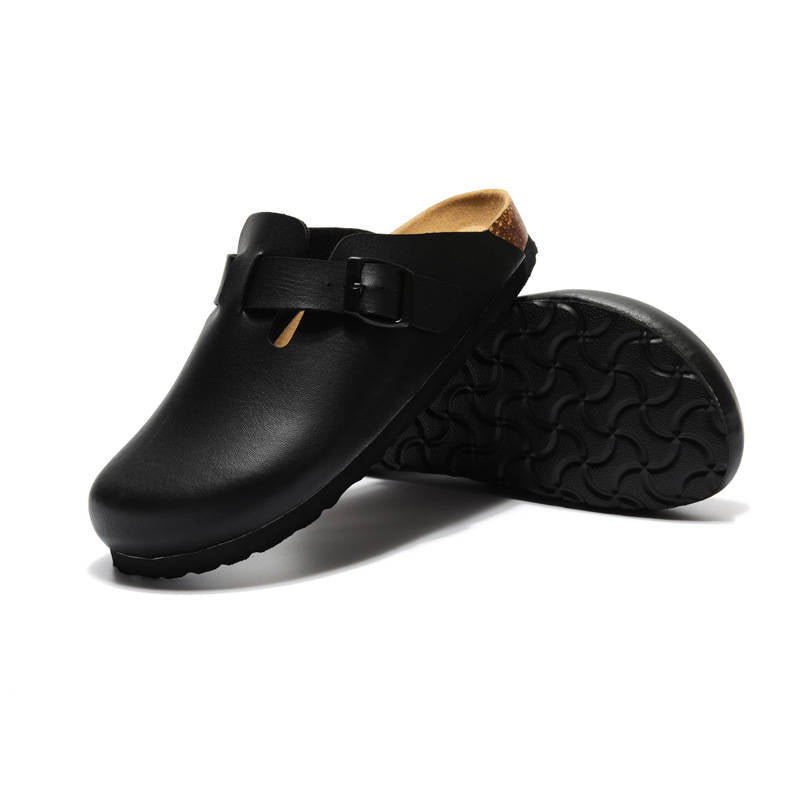 Womens Vegan Suede Clogs, Cork Footbed Slip on Shoes, Comfortable Casual Potato Shoes
