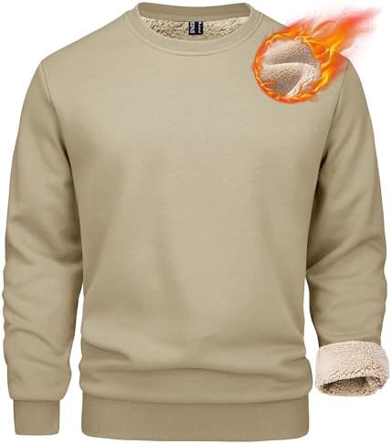 Mens Sherpa Lined Sweatshirt, Fleece Pullover Crewneck Winter Top for Warmth and Casual Cold Weather Wear