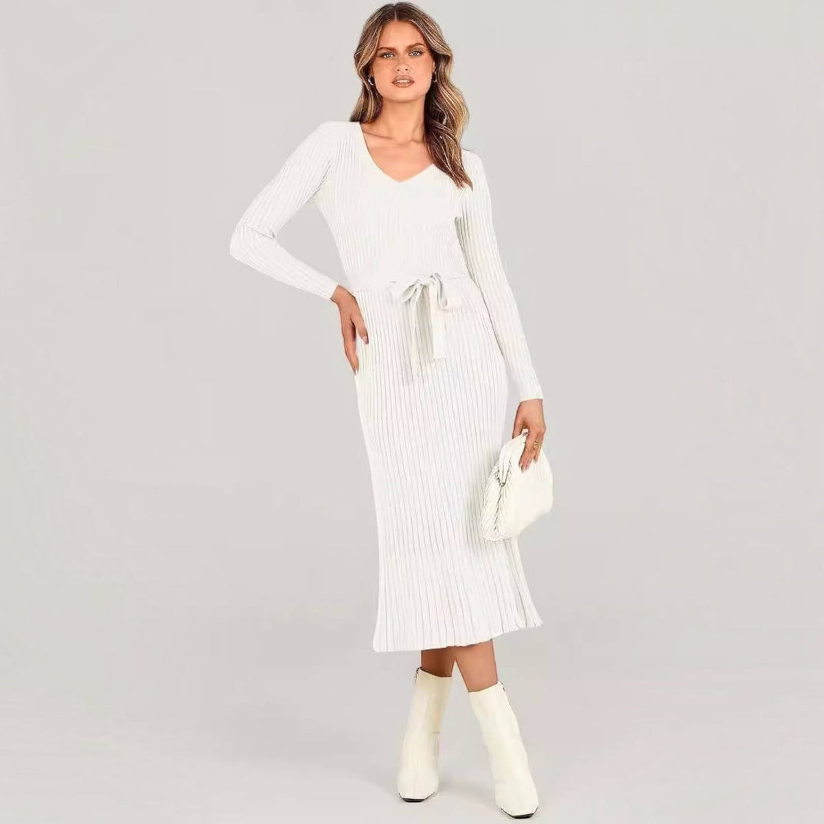 Womens Fall Cable Knit Midi Dress, Long Sleeve V Neck Sweater Dress, 2026 Seasonal Outfit