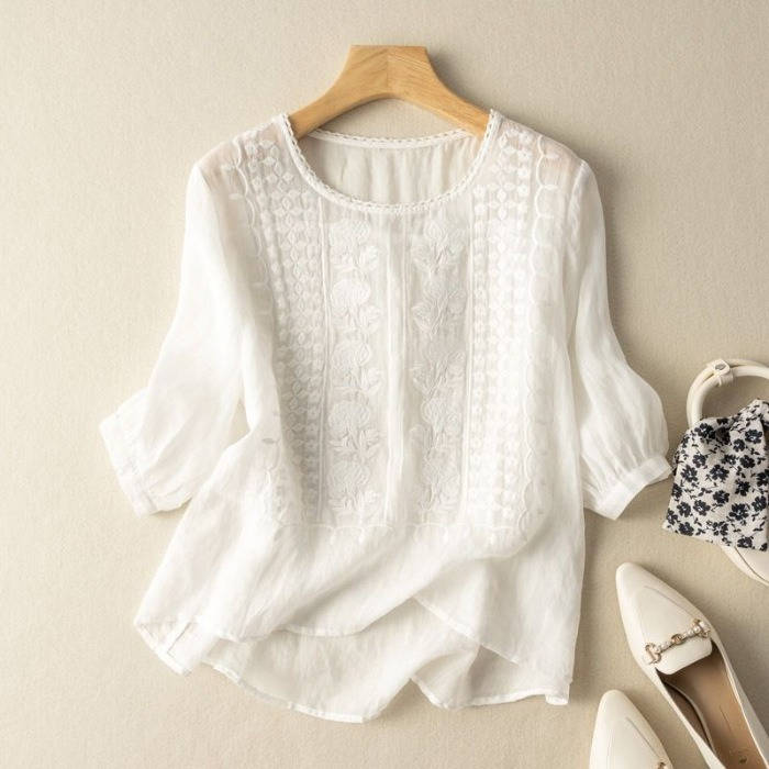 Women's Floral Relaxed Blouse, Elegant Loose Fit Botanical Print Long Sleeve Shirt, Chic Lightweight Breathable V Neck Casual Boho Tunic Top