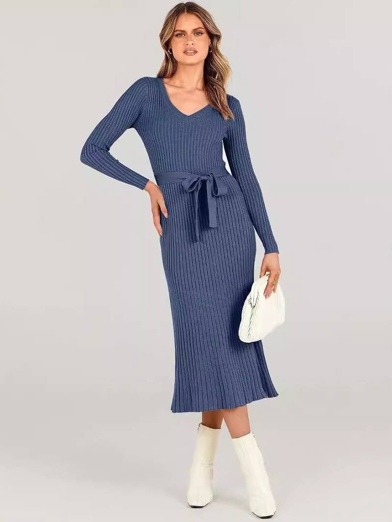 Womens Fall Cable Knit Midi Dress, Long Sleeve V Neck Sweater Dress, 2026 Seasonal Outfit