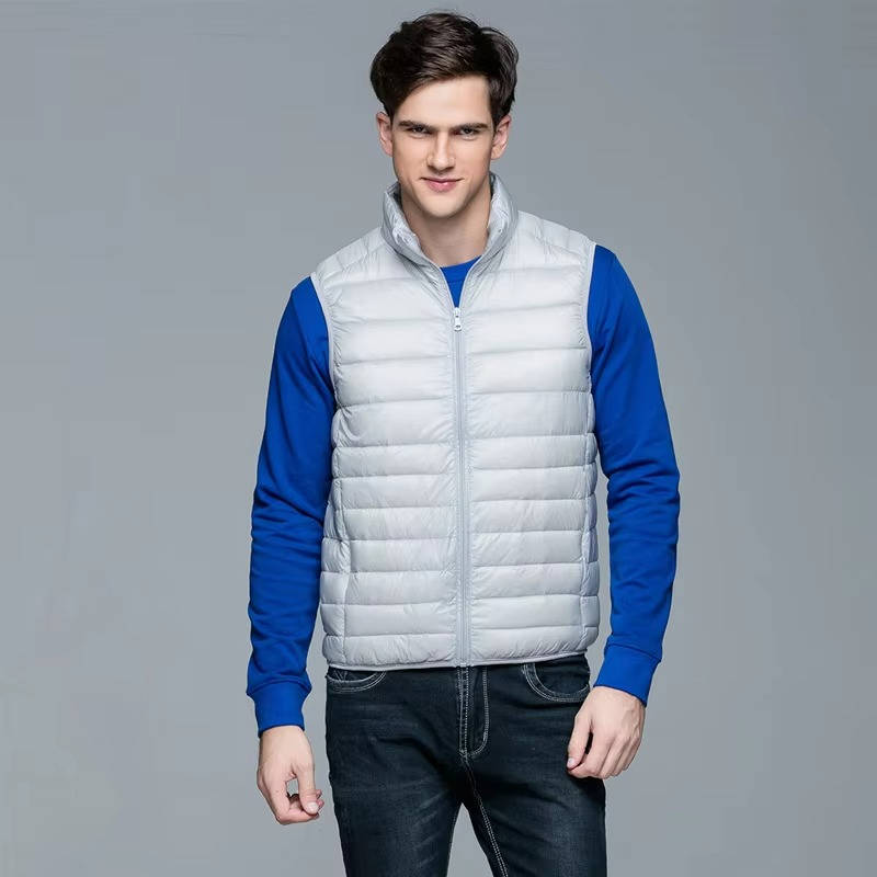 Down Vest with Stand Up Collar and Three Pockets, Water Resistant Shell