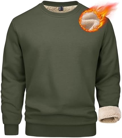 Mens Sherpa Lined Sweatshirt, Fleece Pullover Crewneck Winter Top for Warmth and Casual Cold Weather Wear