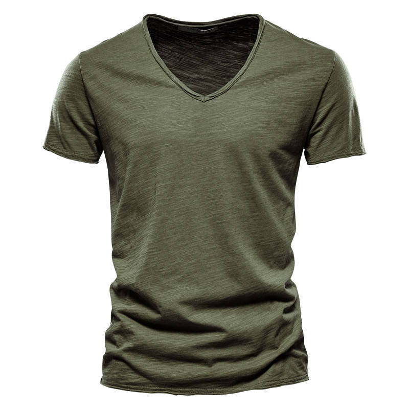 Men's Casual V Neck T Shirt, Breathable Slim Fit Short Sleeve Tee, Lightweight Cotton Slub Basic Top