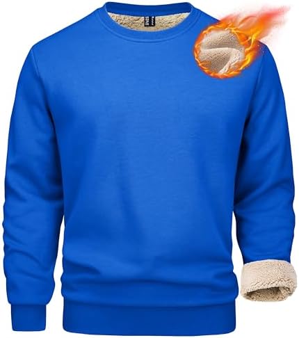 Mens Sherpa Lined Sweatshirt, Fleece Pullover Crewneck Winter Top for Warmth and Casual Cold Weather Wear