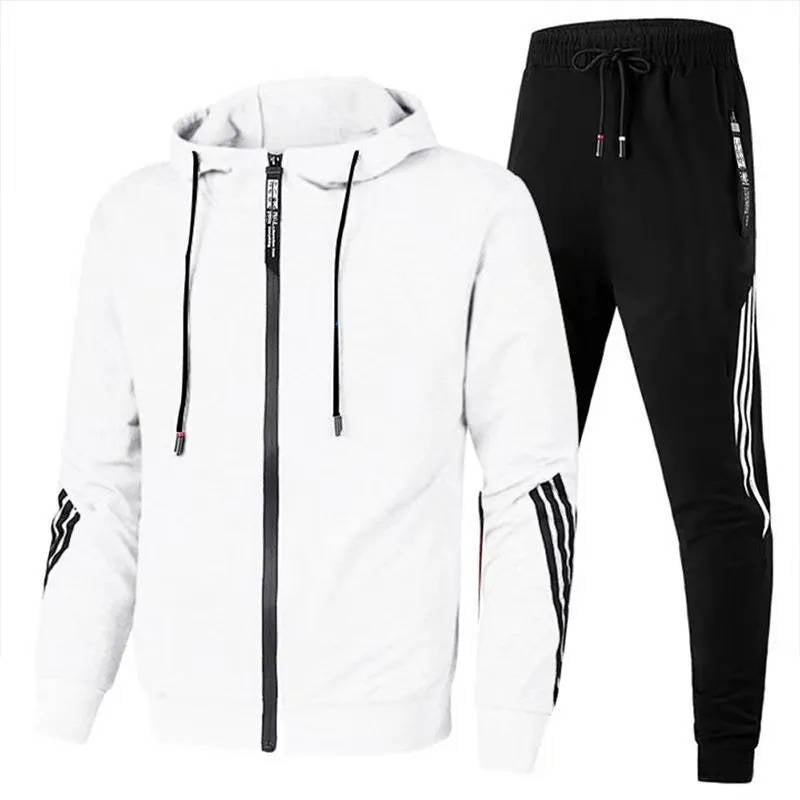 Mens Cotton Polyester Tracksuit with Zip Hoodie and Jogger Pants, Moisture Wicking